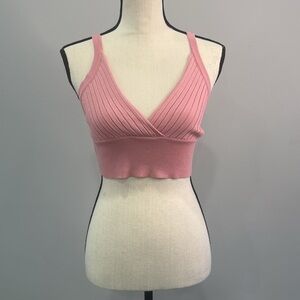 Double Zero V-Neck Pink Cropped Top.  Sz M